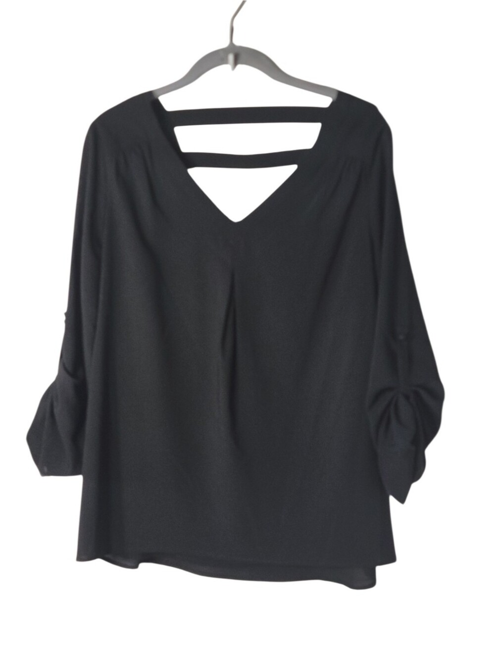 41 Hawthorn Black Chiffon Blouse Office Siren Cutout Back M Career    Workwear